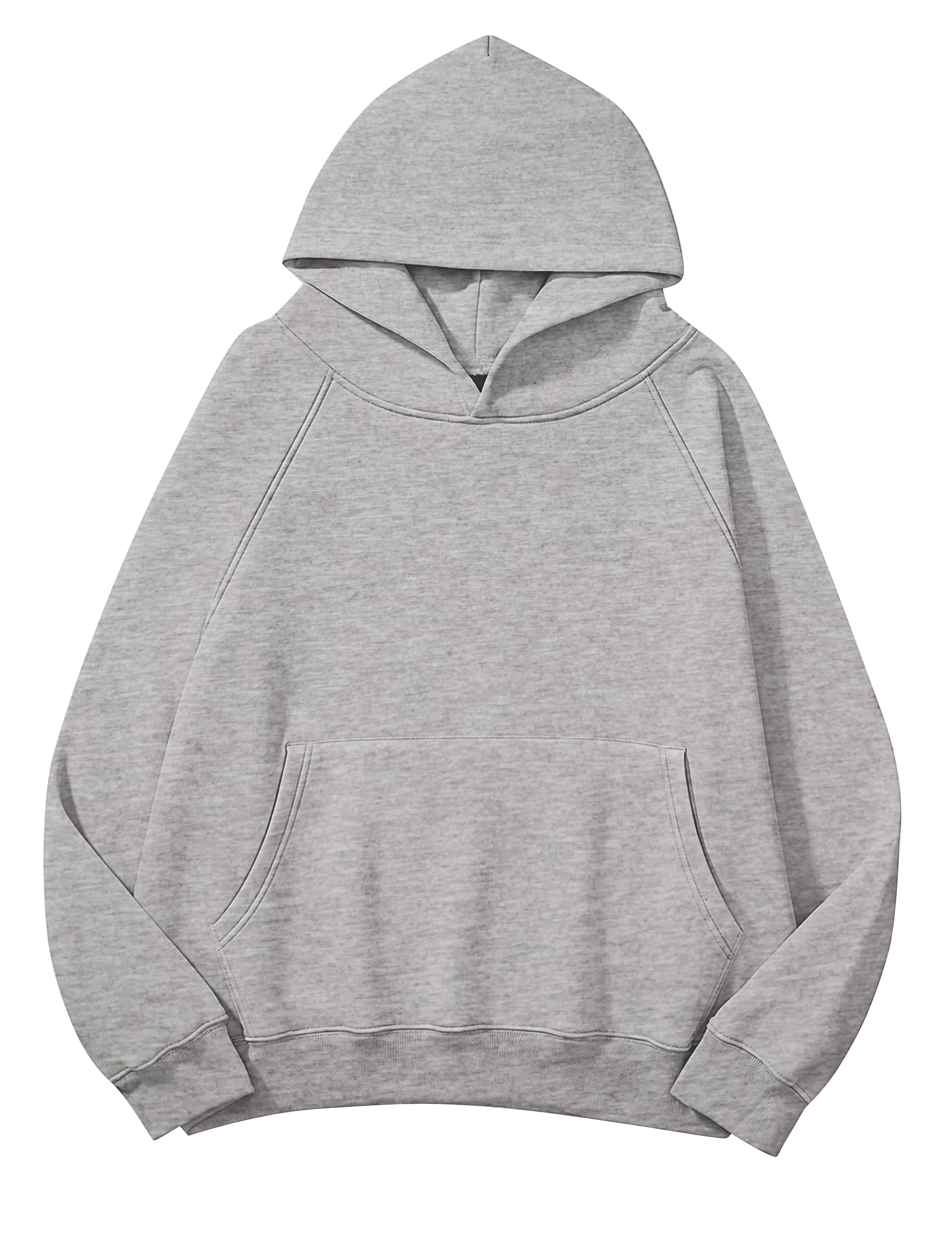 Lauweion Women Solid Basic Fleece Letter Loose Hoodie Sweatshirt Long Sleeve Kangaroo Pocket Drop Shoulder Pullovers Top