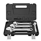 4-Piece Adjustable Wrench Sets (6, 8, 10, 12 Inch) with Industrial Grade Heavy Duty Design and Wide Opening Capacity. Forged from Chrome Vanadium Steel for Extreme Durability, Chrome Plating