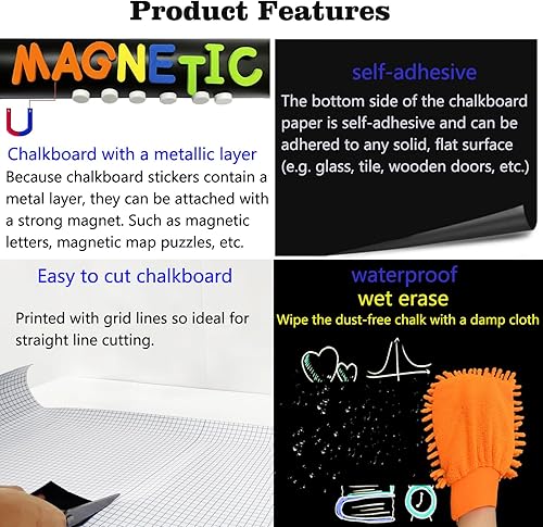Miniatura 3 de Papel de Contacto Magnético de Pizarra para Pared 46.3"x18" Pegatina Autoadhesiva de Tablero Magnético de Pared con 36 Letras Magnéticas para