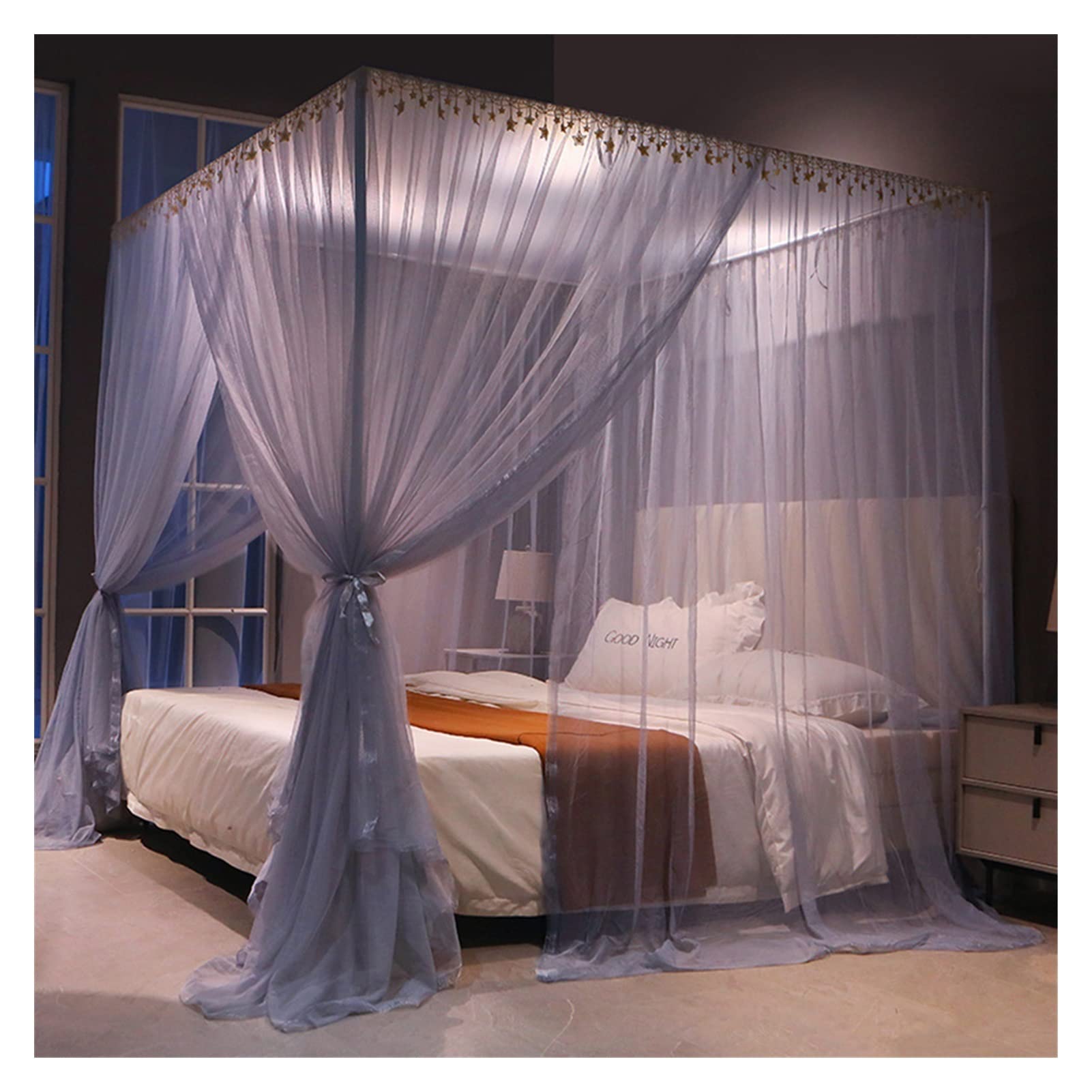 DXTFDHB Mosquito NET Elegant Bed Canopy Retractable U-Shaped Floor Mosquito Net Three-Door Bold Stainless Steel Bracket for Covering Beds Hammocks(Grey,1.8 * 2.2m)