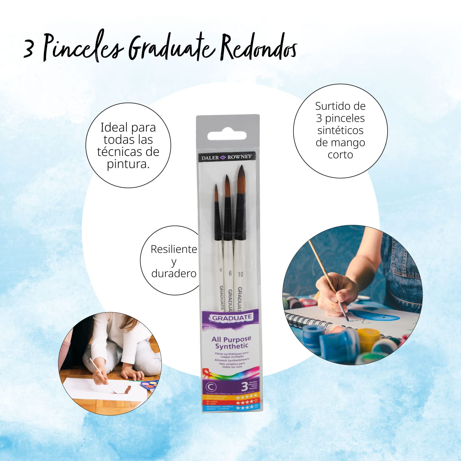 Pack Bloc Canson XL Aquarelle A4 con 30 Hojas, Acuarelas 12 Aquafine Travel Set Daler Rowney y 3 Pinceles Redondos. Set Completo de Acuarela Profesional para Todas las Edades - Ofituria