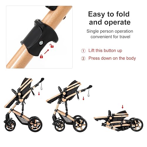 Miniatura 9 de 2 en 1 Sistema de viaje para bebé, cochecito de bebé, cochecito de bebé estándar, carrito de viaje de bebé, portátil, plegable, marco de aluminio,