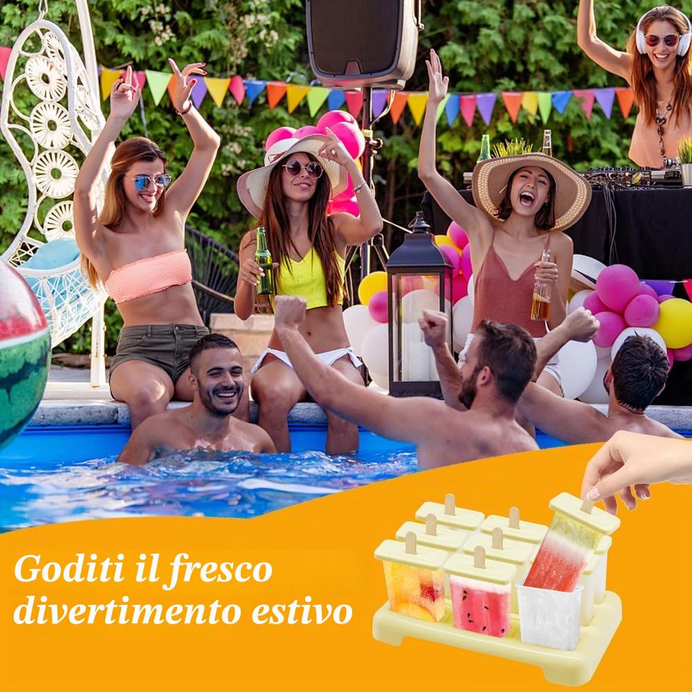 Stampi Per Ghiaccioli, Formine Ghiaccioli, 9 pezzi Stampo Ghiaccioli con Spazzola, Stampi per gelato creativi fatti in casa riutilizzabili, facili da sganciare, Beige