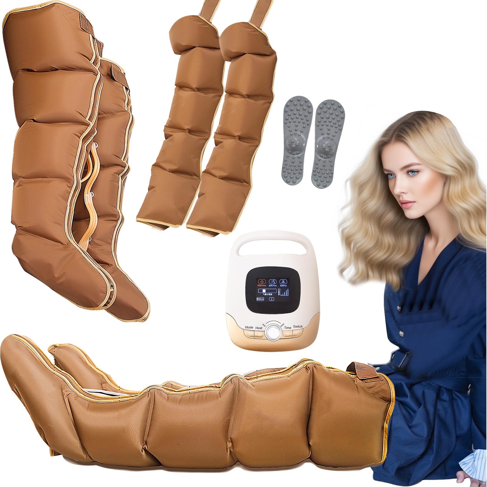 Presoterapia para Casa con Calor Y 5 Modos, Botas Presoterapia Piernas Y Abdomen Profesional, 5 Cámaras Masajeador De Pies Y Piernas Completo Relaja Y Mejora La Circulación, Pressure 0-375mmHg