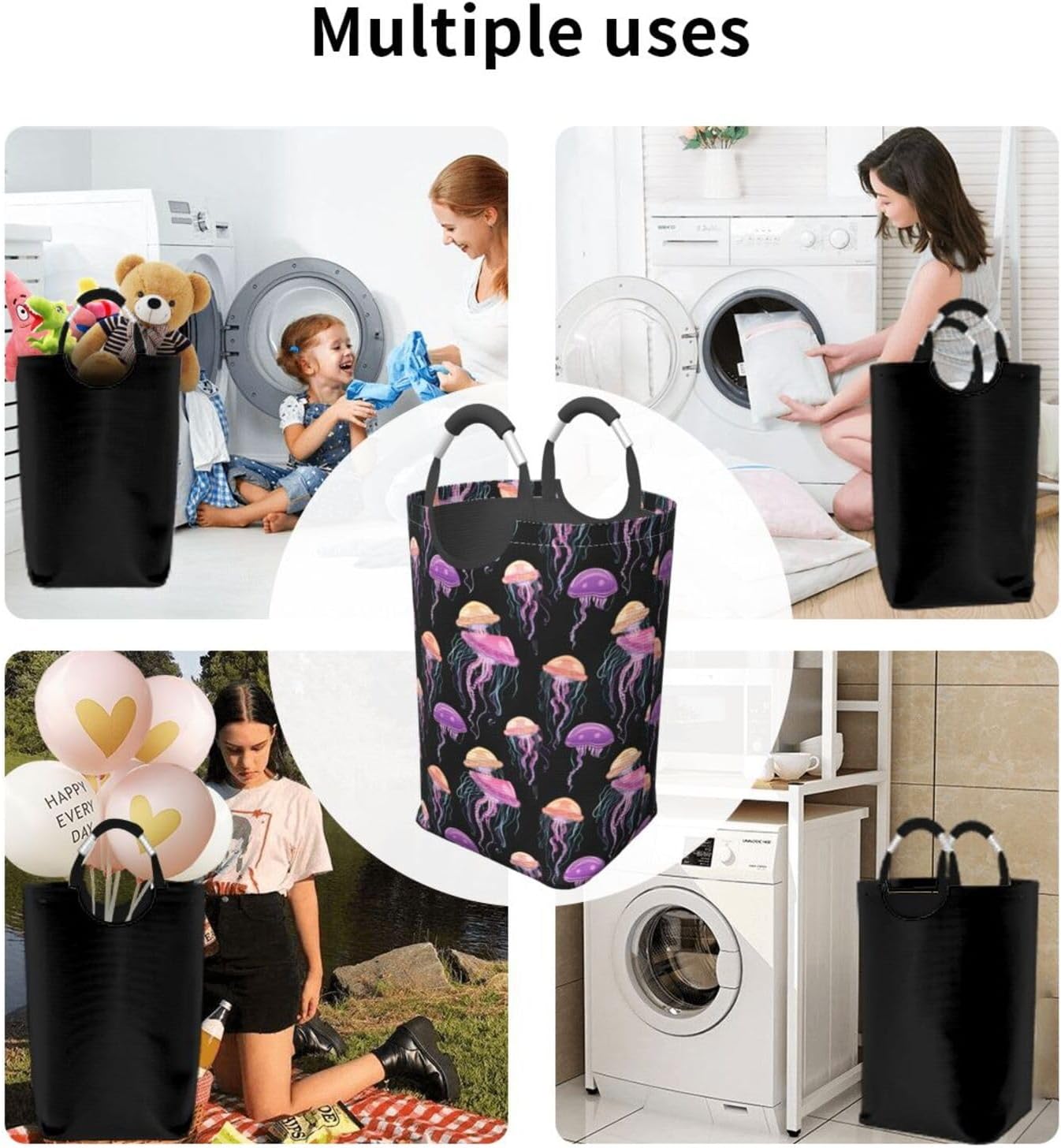 Multiple jellyfish Foldable storage bag, 50L capacity, suitable for laundry room, dormitory bedroom, dirty clothes storage basket.