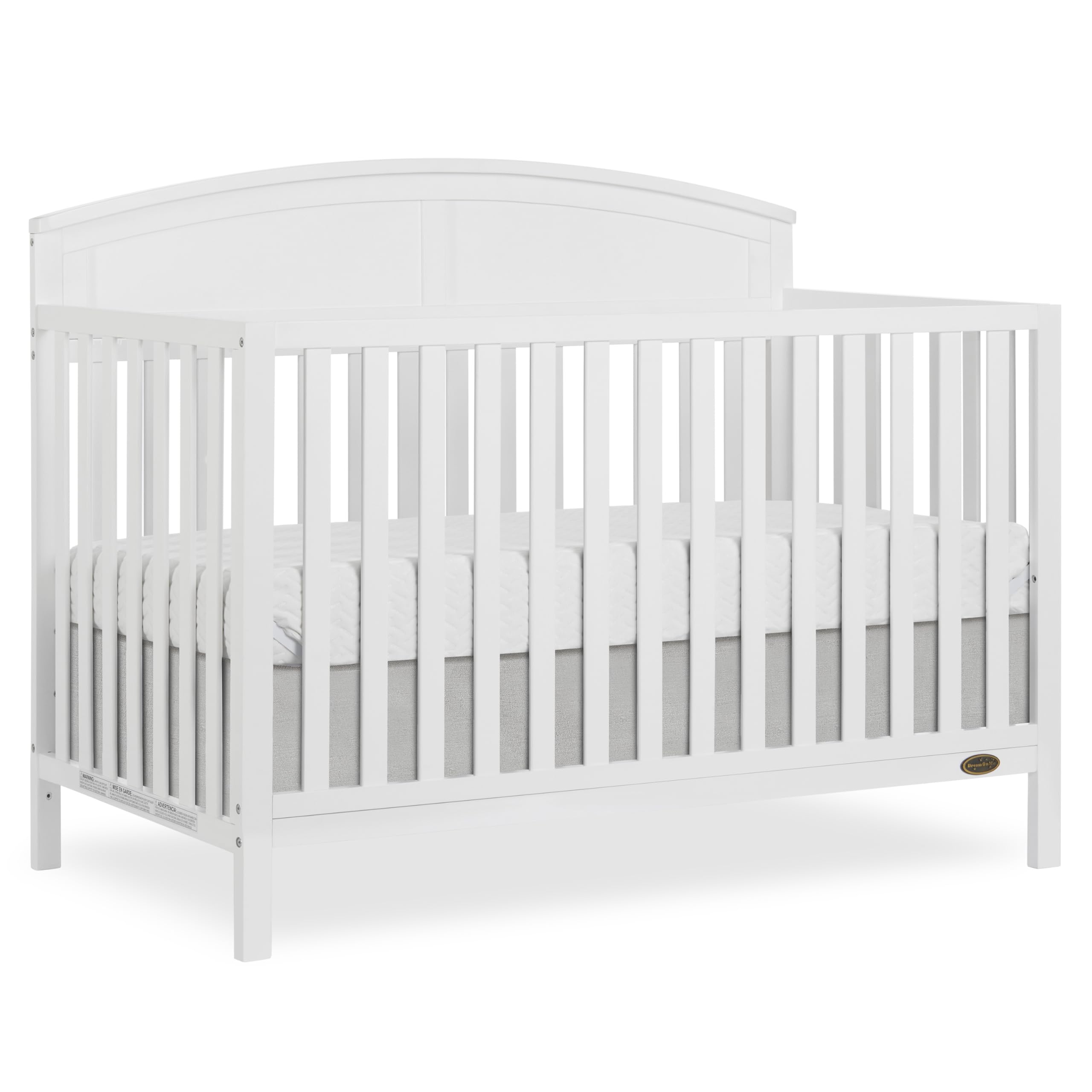 Dream On Me Storybrooke 5-in-1 Convertible Full-Size Baby Crib in White, GreenGuard Gold & JPMA, Convert to Toddler, Day & Full-Size Bed Sustainable Pinewood, 3 Mattress Heights