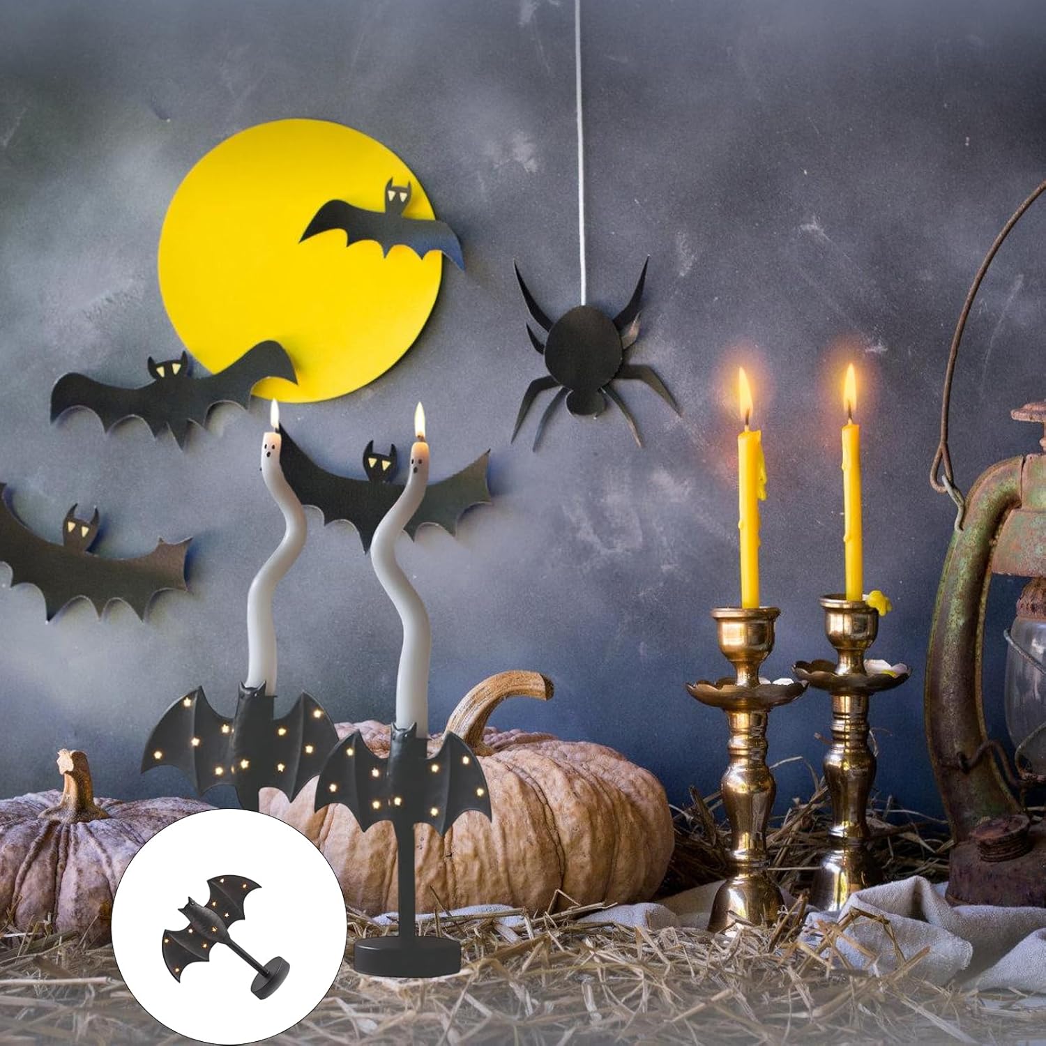 Gothics Bat LED Flashing Holder Lights Halloween Decoration with Mysterious Ambiances for Fireplaces Desk Shelf Flickering Bat Nightlight