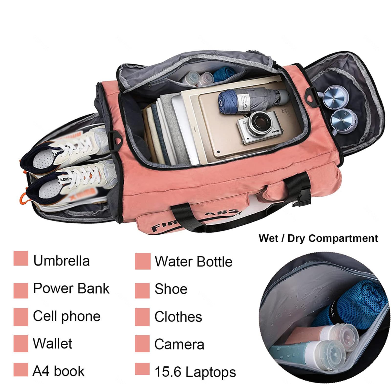 Borsone da Viaggio da 65 Litri, Borsa da Viaggio Grande Multifunzionale per Il Fine Settimana, Borsa da Palestra Sportiva Grande 3 in 1 con Scomparto per Scarpe e Vestiti Bagnati,C