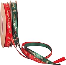 2 Rolls x 22m Red and Green Christmas Ribbon for Gift Wrapping Satin Ribbons 10mm Wide, Thin Christmas Red and Green Ribbon for Gift Wrapping Xmas Crafts Cake Present Decorations 2/5 inch
