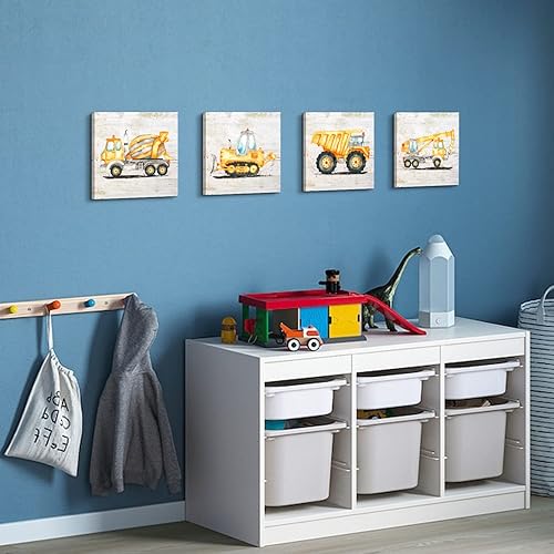 Miniatura 6 de AIYISU Lienzo de dibujos animados para pared diseño de camión para decoración de habitación de niños acuarela tractor excavador imágenes lindos