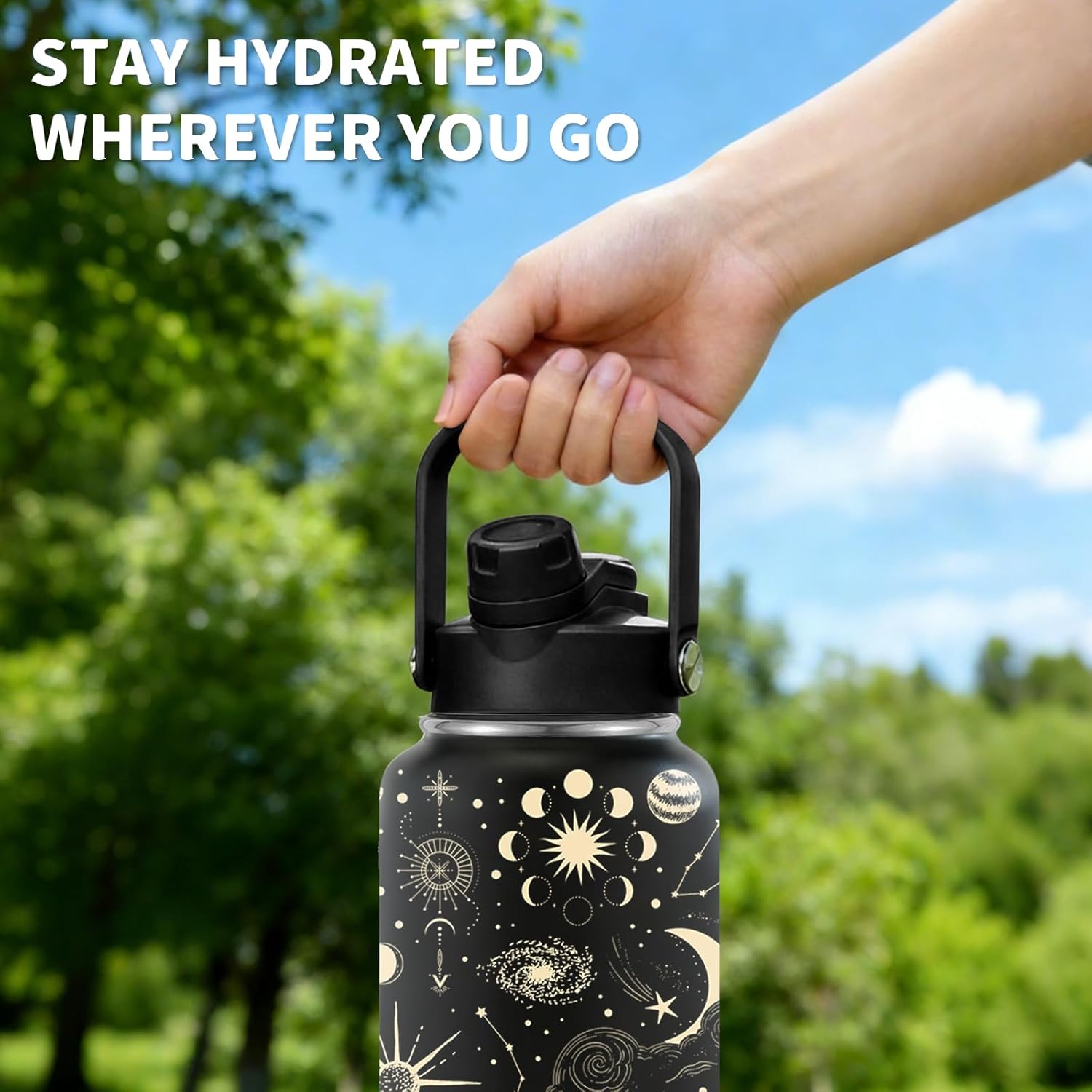 Sun Moon 26oz Water Bottle Gift for Men Women, Stainless Steel Insulated Tumbler with Handle & 2-in-1 Lid, Coffee Mug Insulated Travel Cup for Sports Birthday Gifts