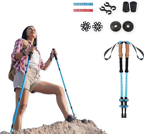 Yatta Life Adventure Pro Trekking Poles for Hiking - Anti Slip Collapsible Walking Sticks for Travel with Cork and Eva Grip, Lightweight Hiking