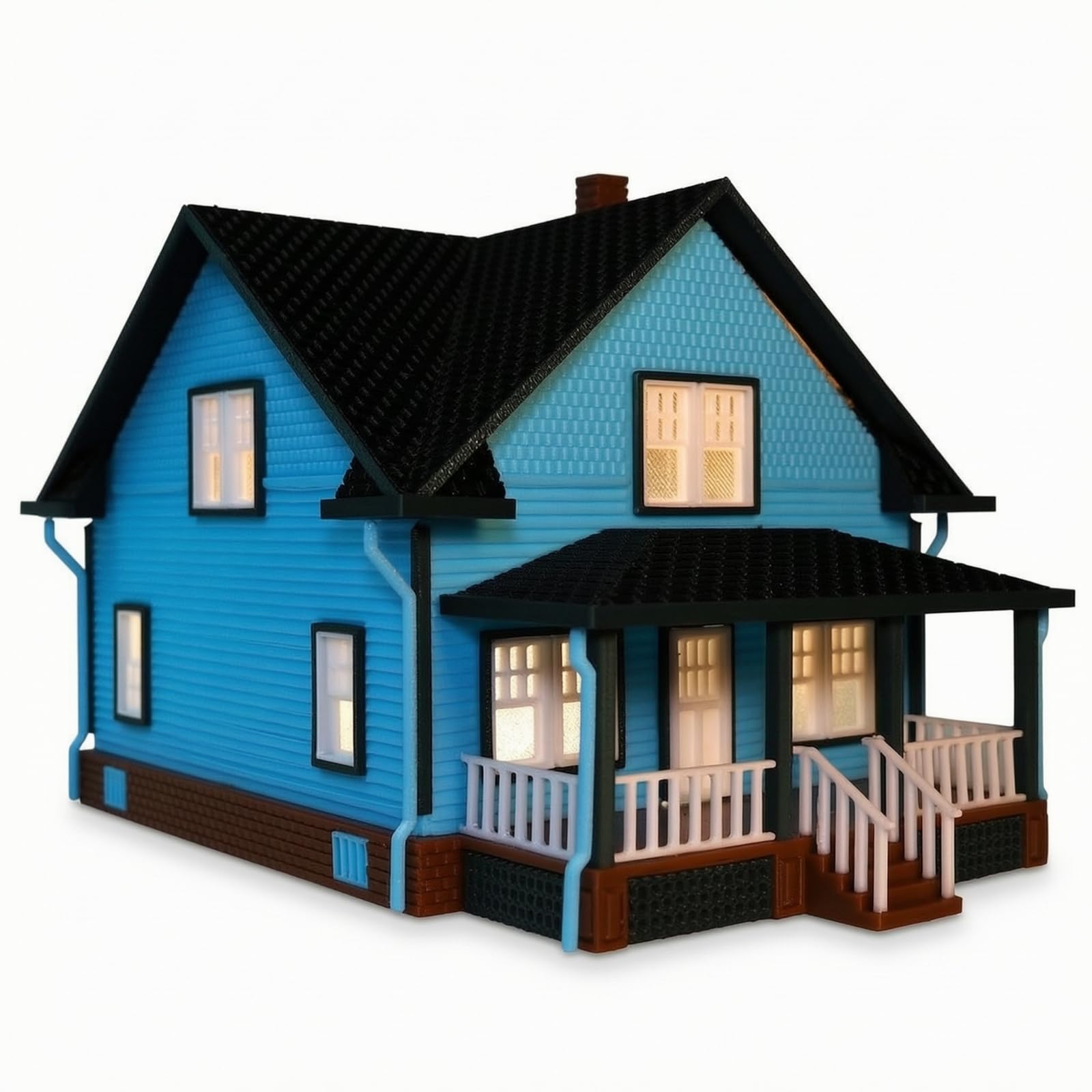 Casa in Miniatura 1 64 Modello Architettura Europea Casa con Portico Tetto Spiovente Base Plastica Resistente Finestre E Comignolo Adatta per, Con Illuminazione