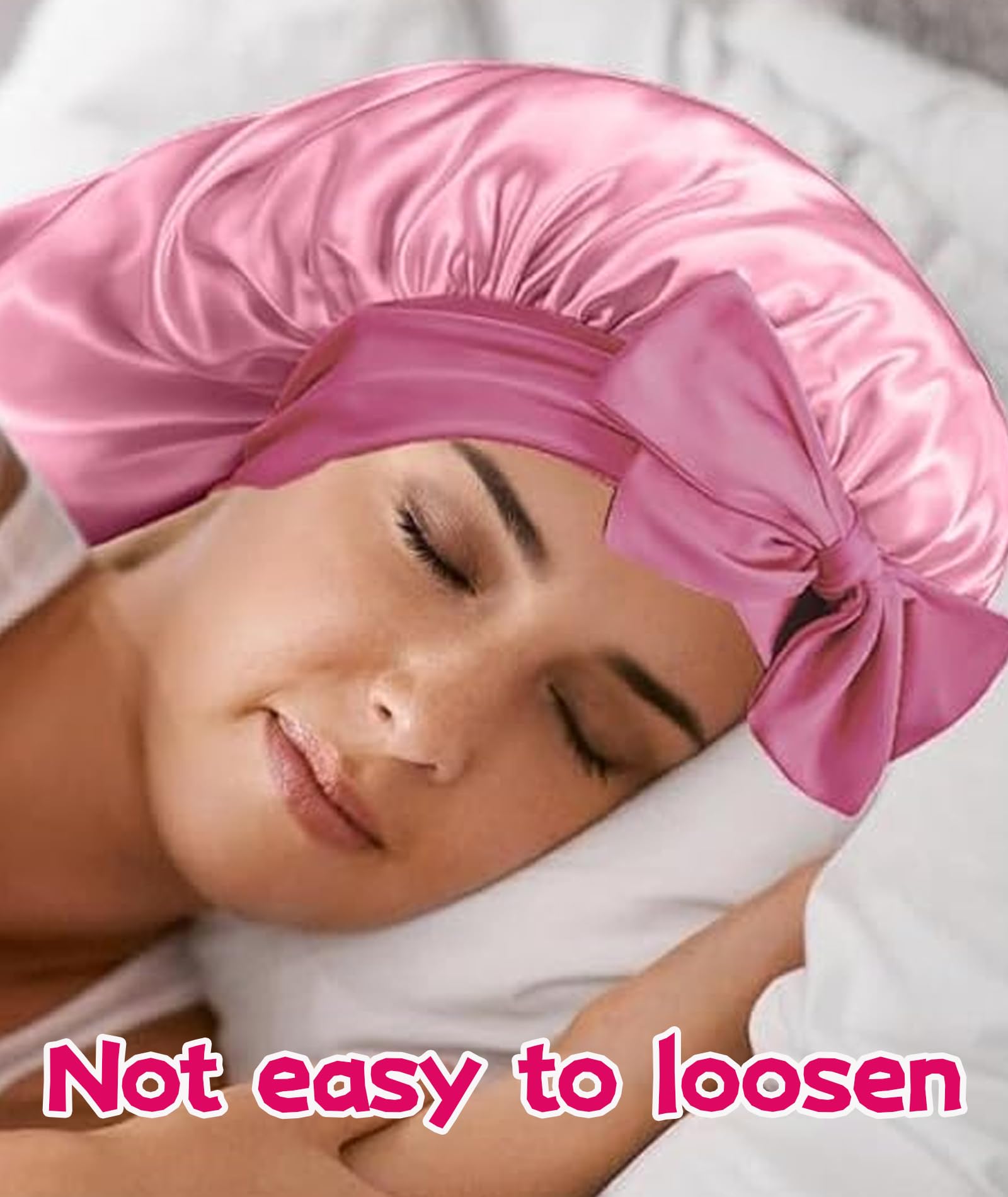 Buildcon Silk Bonnet for Sleeping, Satin Hair Cap for Sleeping, Bonnet for Curly Hair, Hair Bonnet for Women, Hair Cap for Sleeping, Satin Hair Bonnet for Night Hair Protection Pink - Image 6 thumbnail