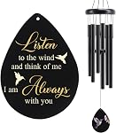 Mémorial Sympathie vent Chimes pour l'extérieur, Hummingbird vent chimes pour la perte d'une mère de père aimé pour le deuil/condolence/cadeau funèbre,32inch Bois, noir