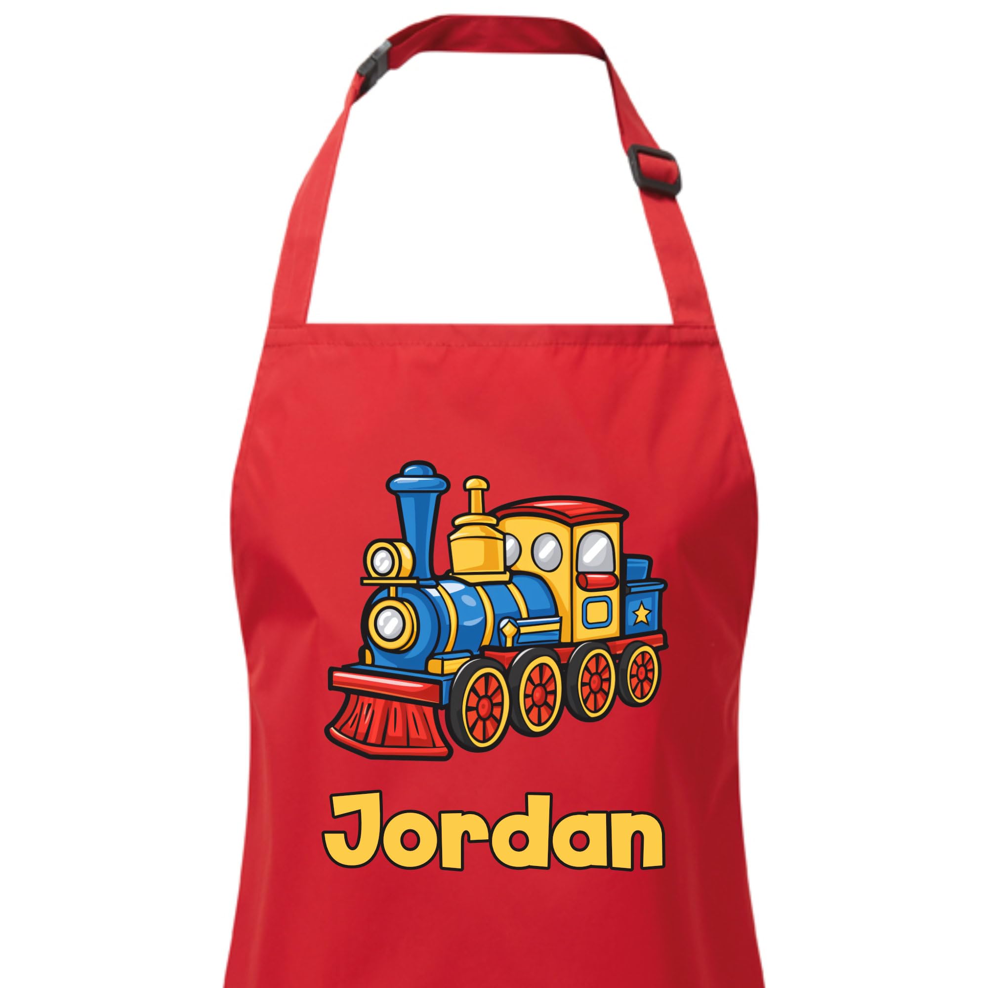 PIXPRINT Personalised Any Name Train Waterproof Kids Apron. Craft, Bake, Cook. Boy, Girl, Unisex. Gift, Red, 7-10 Years - Image 2