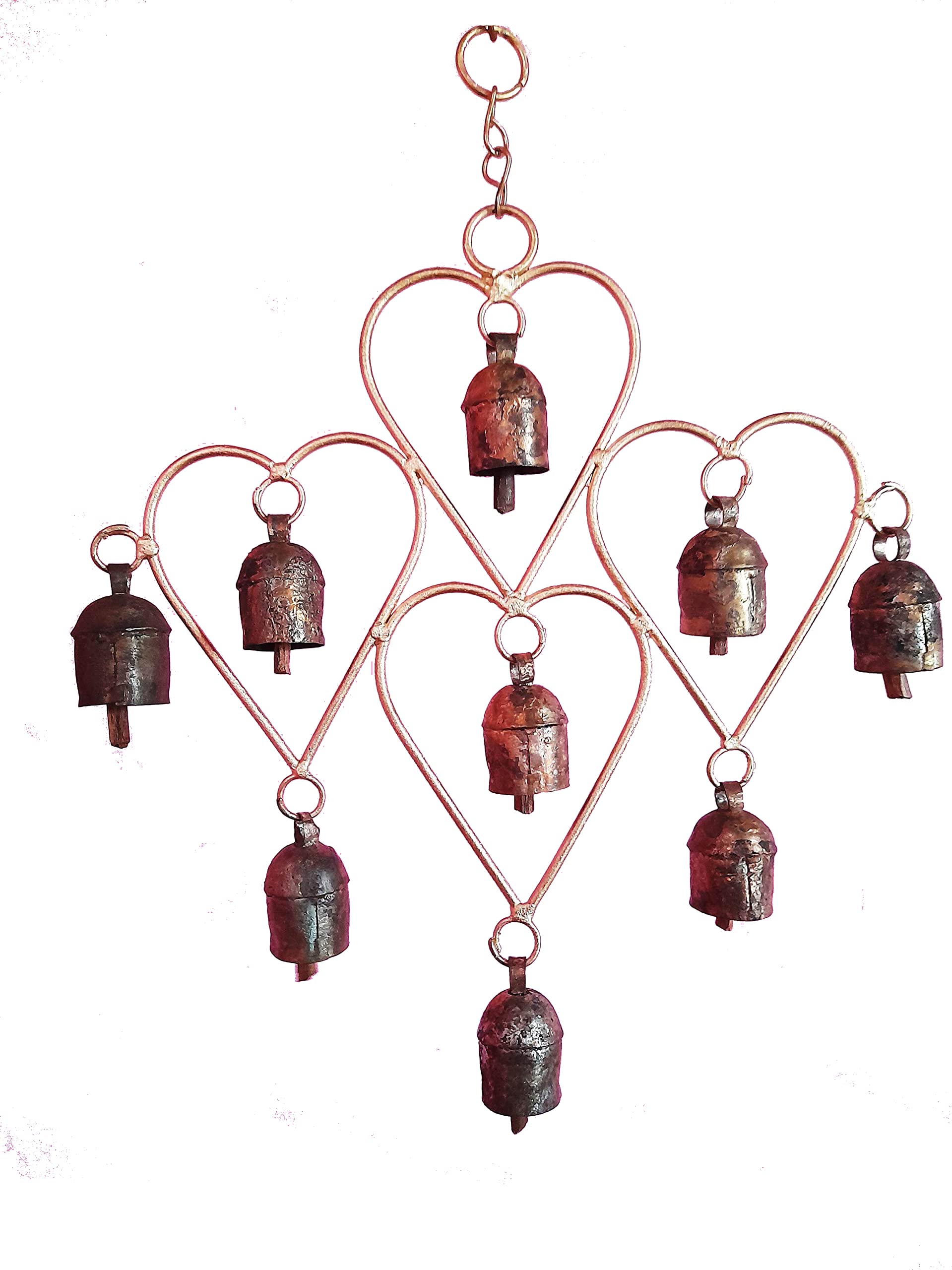 Govt Certified Artisans from Gujarat New Zummar House Handmade Multi Heart Chime with Copper Coated Kutch Metal Bells/Wind Chimes Bell/Gold Color Chime and Brown Bells-image-14