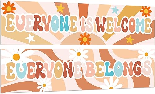 Paquete de 2 decoraciones geniales para aula, pancarta de bienvenida bohemia, tablón de anuncios, pósteres hippie, motivadores e inspiradores para