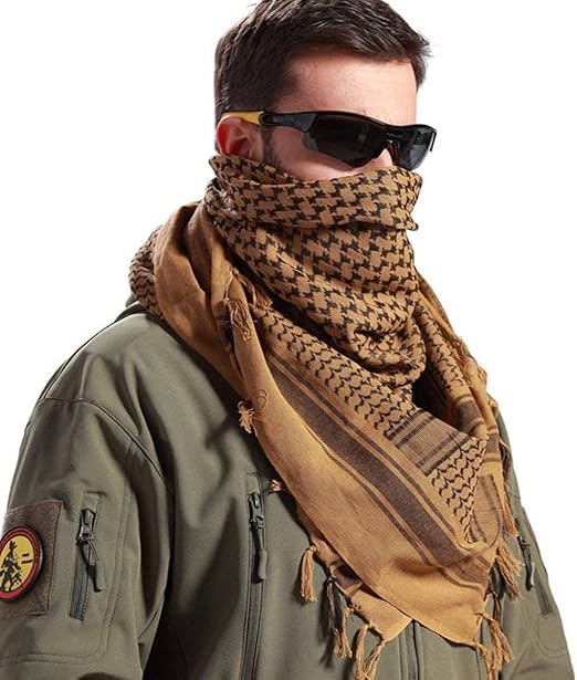 Keffieh Palestinien Foulard Shemagh Militaire 110x110 Cm - 100% Coton - Désert, Camouflage - Homme Femme - Noir écharpe Sniper 110cm