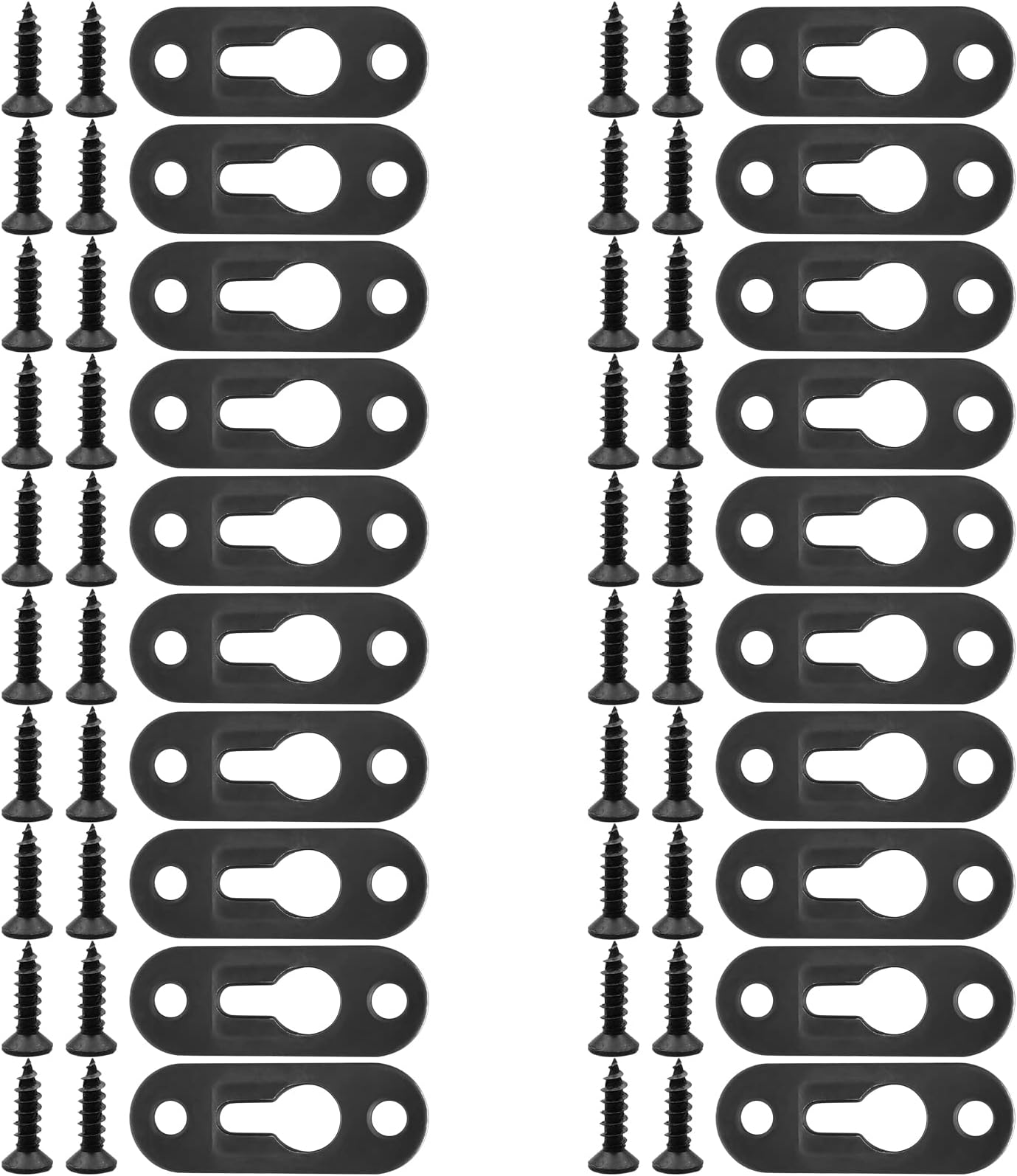 BokWin 20Pcs Metal Keyhole Plate with Screws,Black Keyhole Brackets,Hole Spacing 1.31 Inch Keyhole Hangers for Picture Mirror Frames
