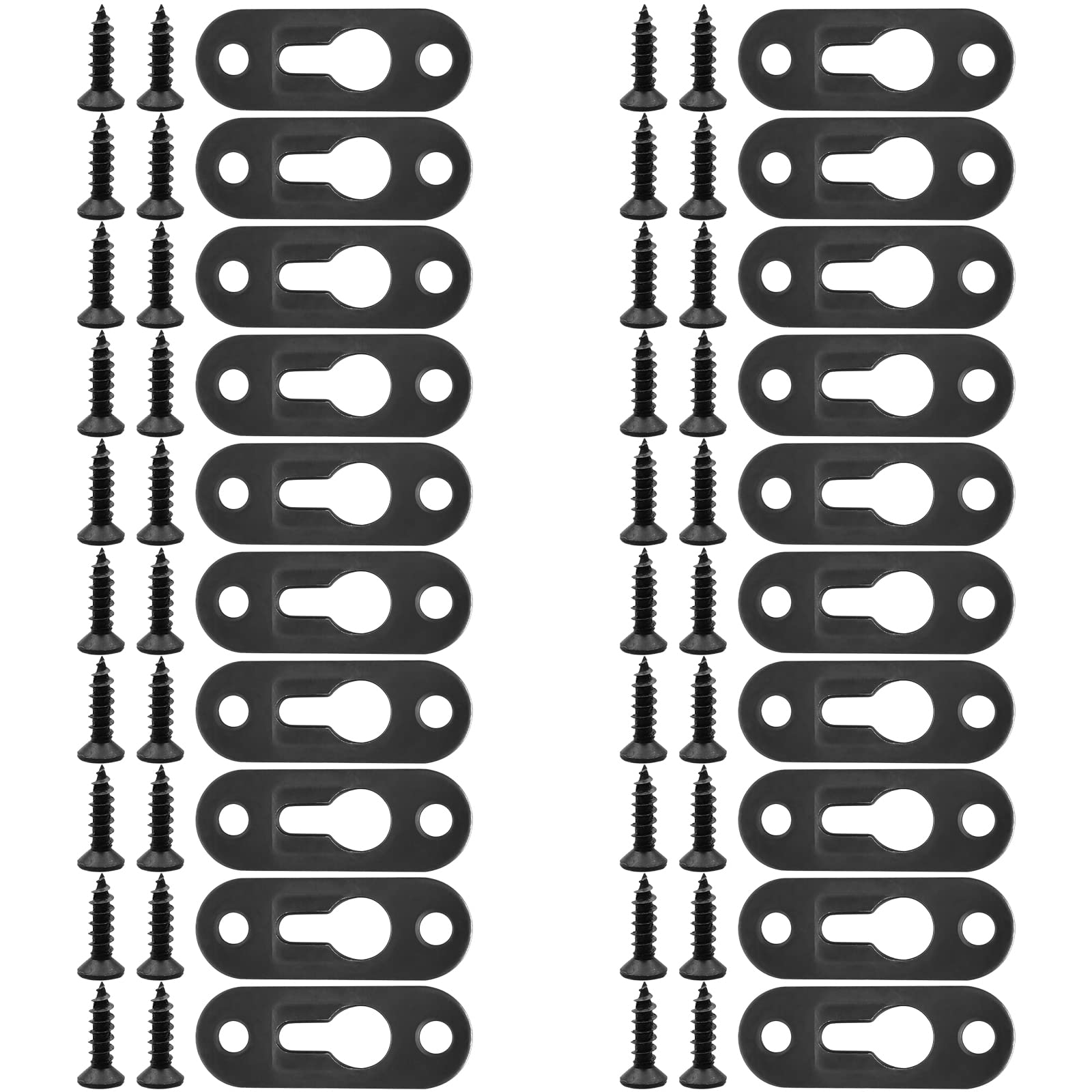 BokWin 20Pcs Metal Keyhole Plate with Screws,Black Keyhole Brackets,Hole Spacing 1.31 Inch Keyhole Hangers for Picture Mirror Frames