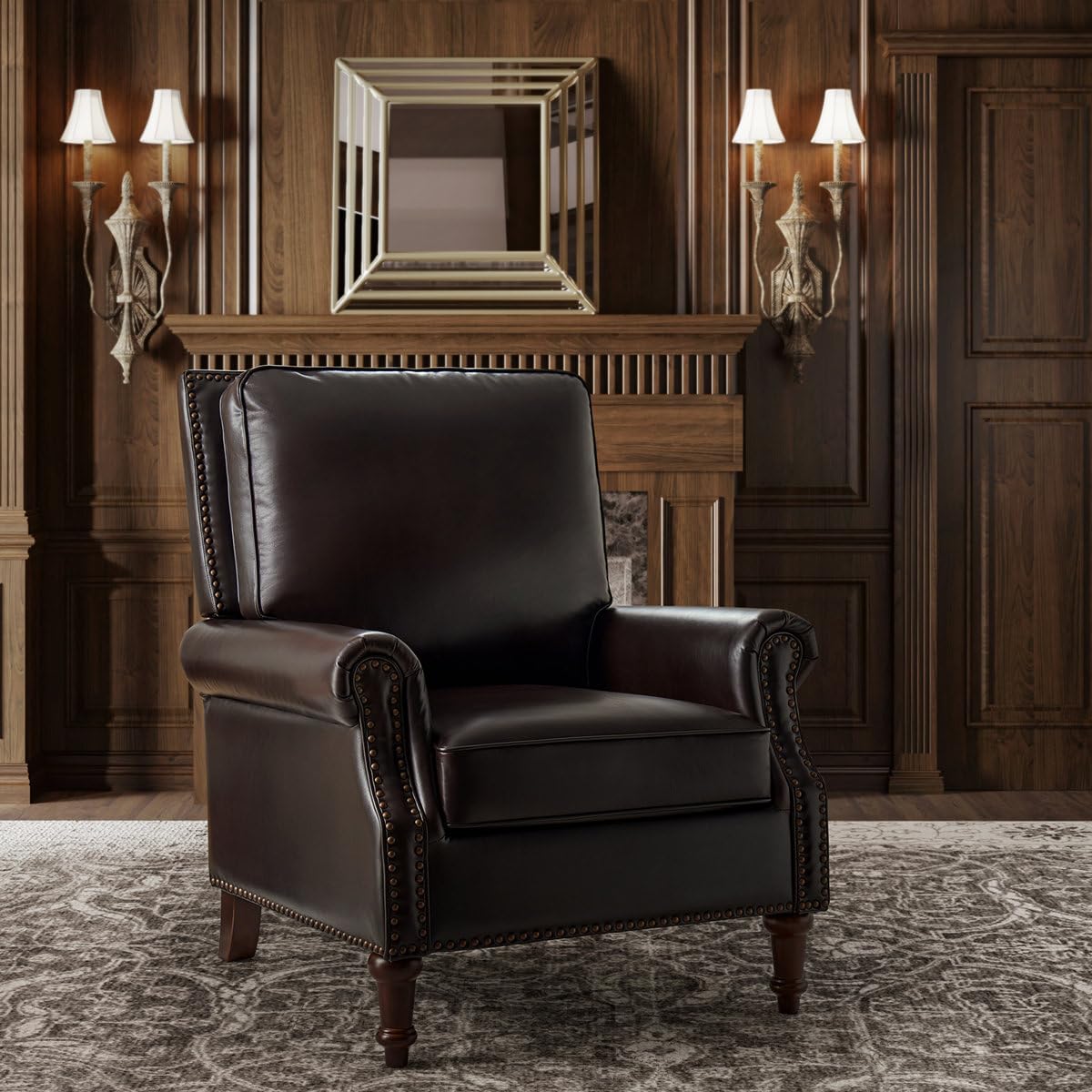 comfinia wajeeh 33" w mid-century modern faux leather accent chair with wide seat, ergonomic backrest & solid wood legs, stylish lounge chair for living room (espresso)