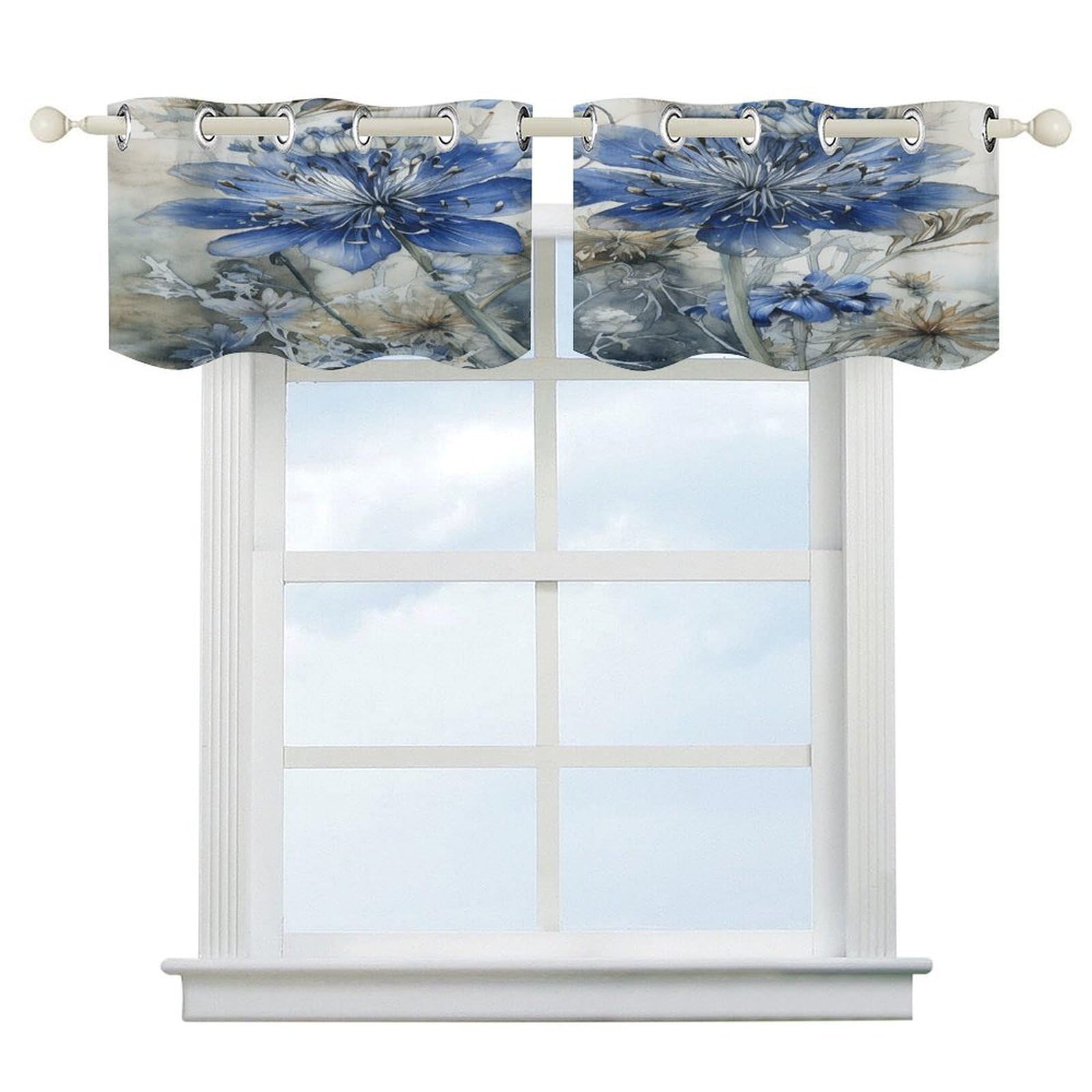 Fekiloot Style Natural Plant Flower Short Curtains Valance Curtain