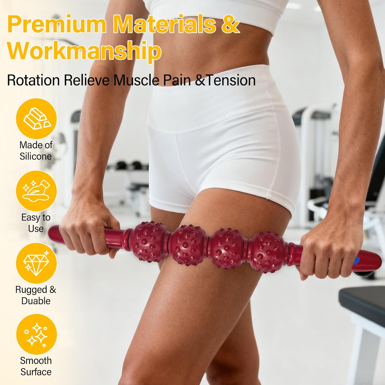 Magnetic Massage Stick Portable Roller, Manual Cellulite Massage Tool, Deep Tissue Silicone Roller, Fascia Massage Stick, Myofascial Release Tool for Body, Back, Legs, Neck, Shins, Calves, Thighs