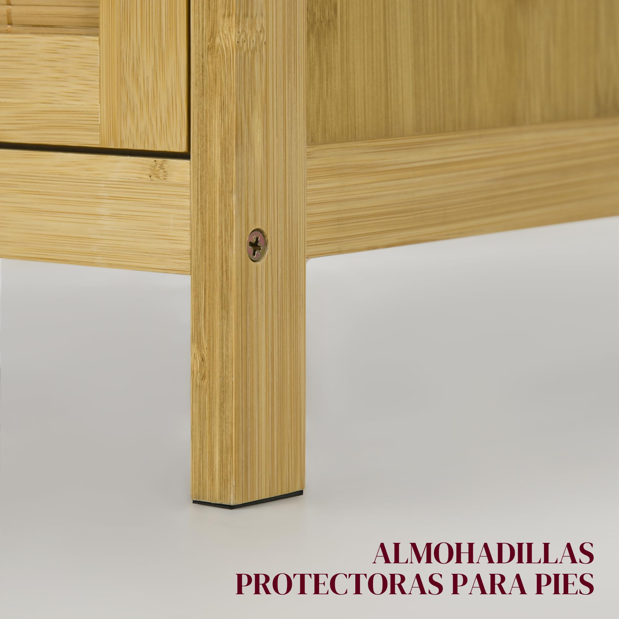HOMCOM Aparador de Bambú de 2 Puertas con 2 Estantes 60x27x67,5 cm Natural | Aparador de Salón Bohemio, Entrada, Cocina, Dormitorio