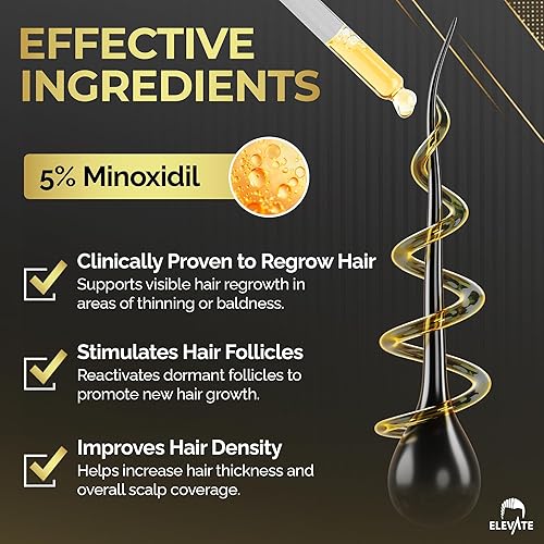 Miniatura 4 de Elevate Tratamiento de regeneración del cabello Solución de minoxidil al 5% para el crecimiento del cabello, suero tópico extra fuerte para el