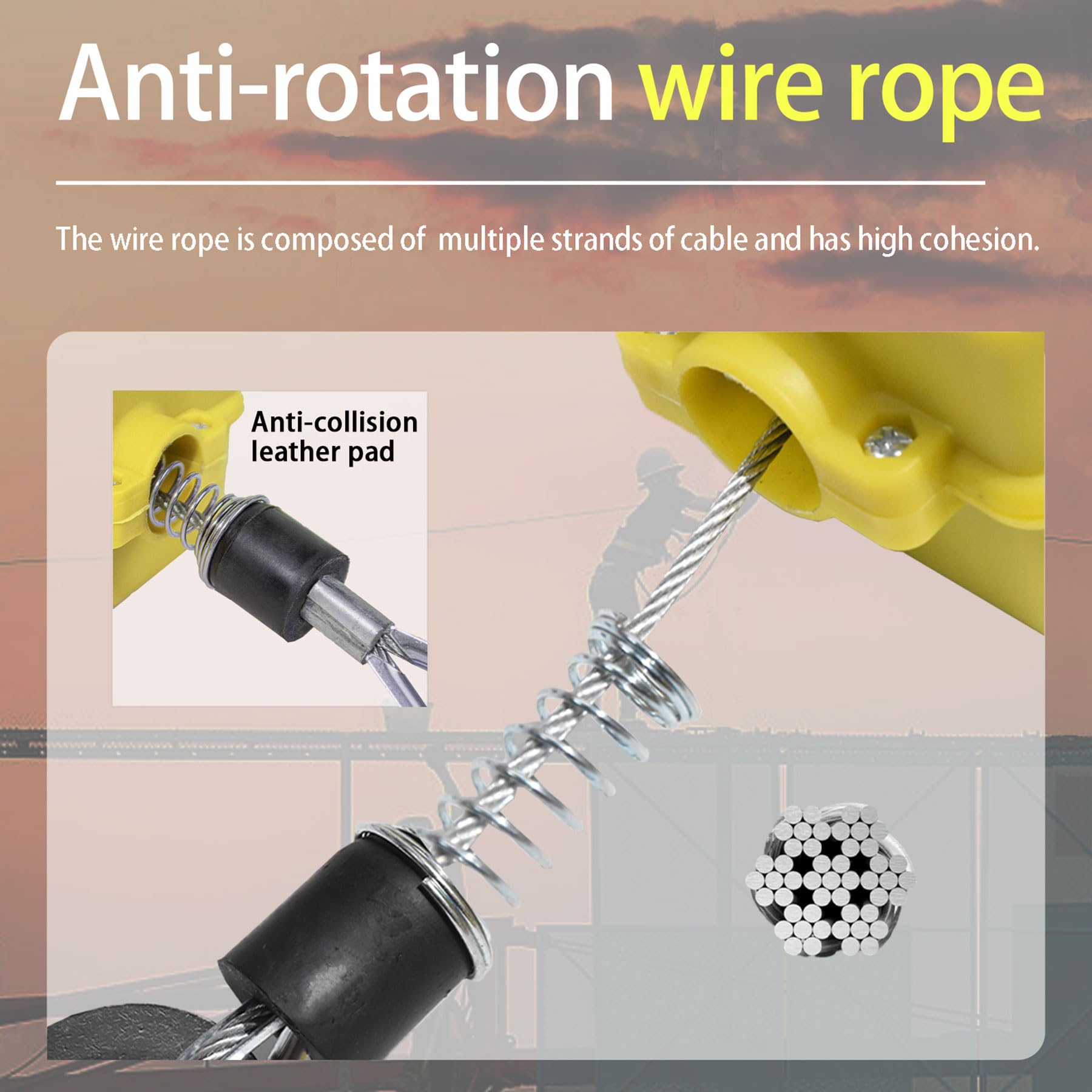 Dispositivo Anticaidas Retráctil 3-20m, Línea de Vida Retráctil Portátil | Anticaidas Retractil Seguridad con Gancho Autoblocante, 150KG Equipos Anticaída Retractil para Trabajos Aéreos