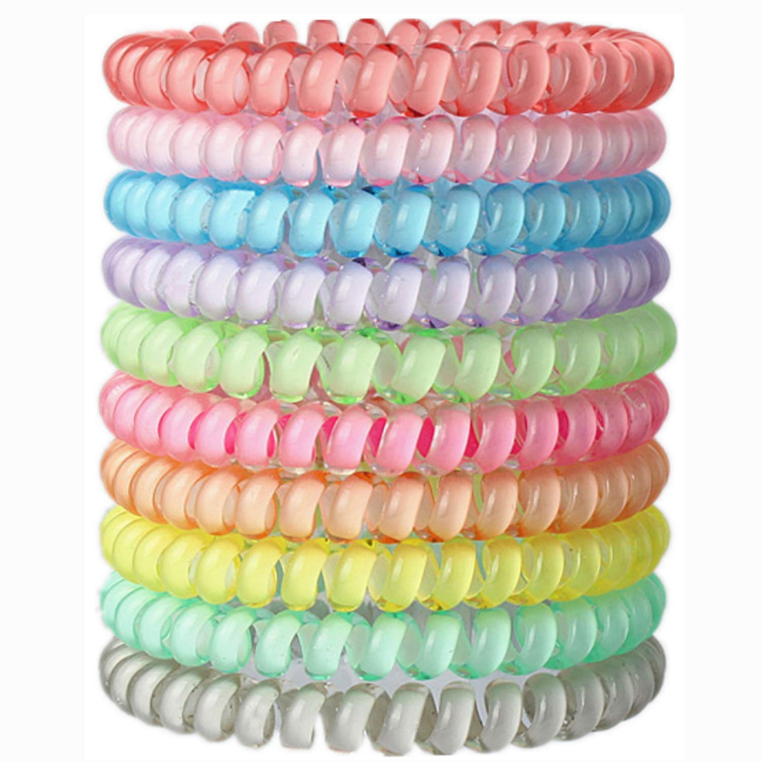 FOK 16 Pcs Spiral Transparent Elastic Hair Tie Rubber Bands For Girls and Women - Random Color
