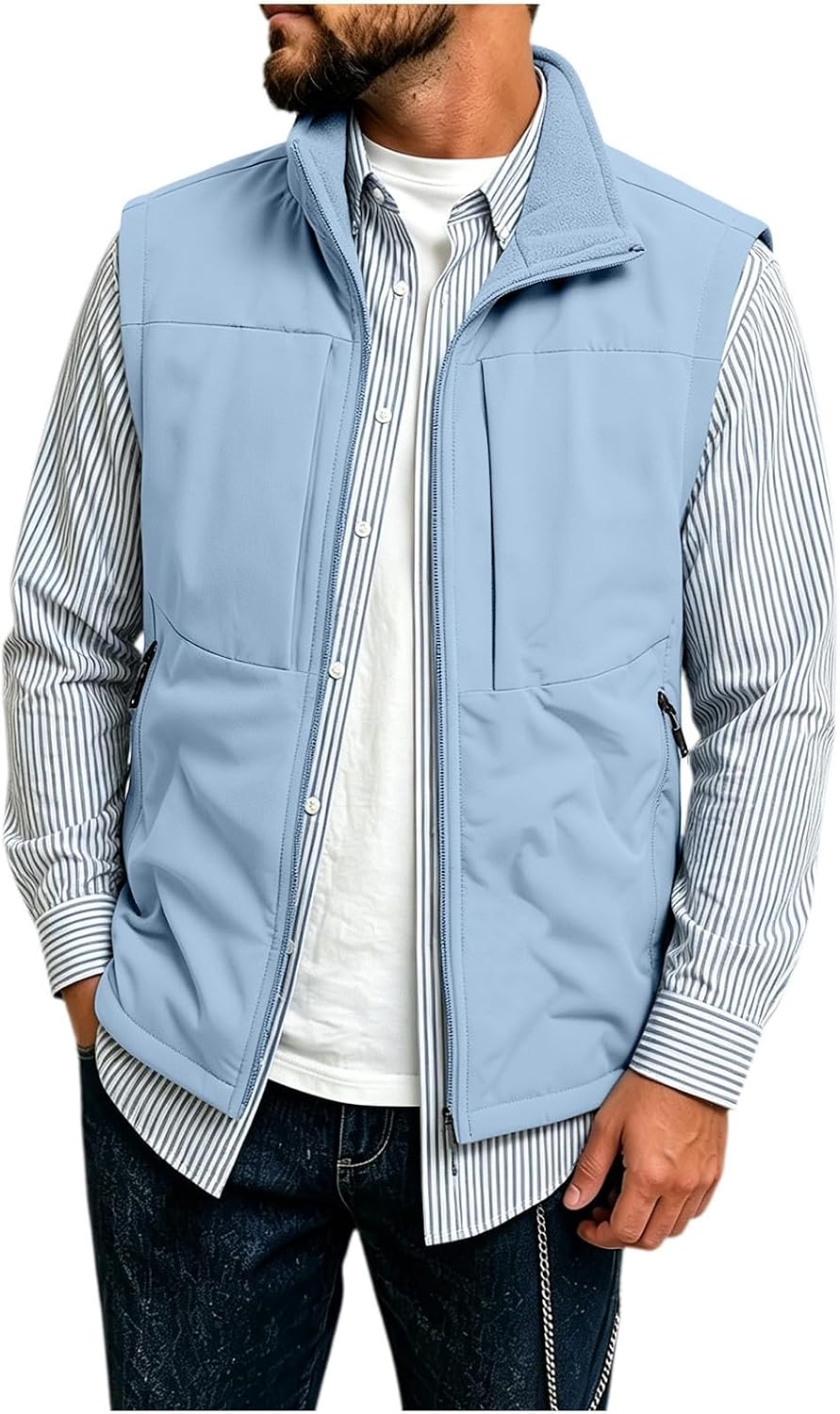 Men's Vest Winter Fleece Puffer Warm Casual Quilted | Mens Winter Vests Outerwear Fleece Lined Puffer Vest Warm Casual Quilted Vest Travel Plus Size Winter Warm Jackets