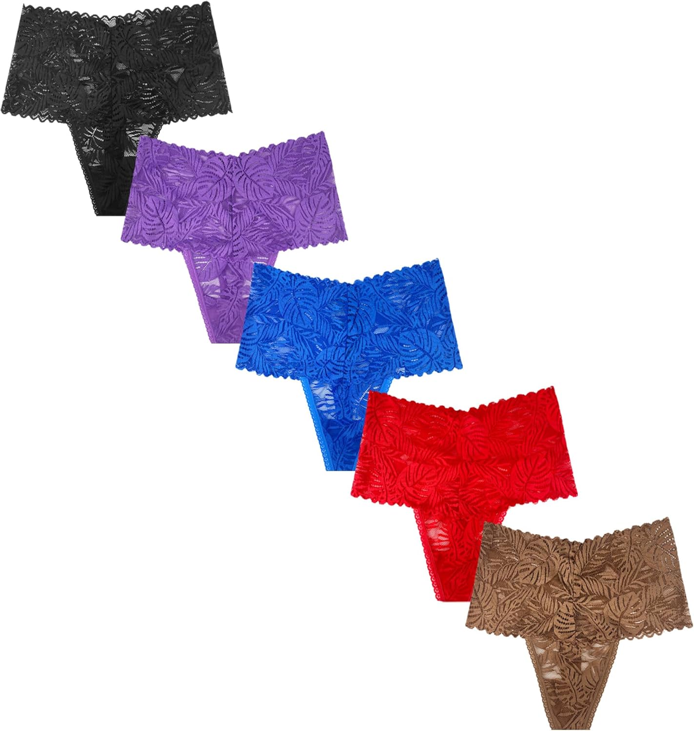 Retro Lace Thongs For Women Plus Size Breathable Seamless Cotton Panties Tummy Control High Waisted Underwear Pack 5 - Image 5