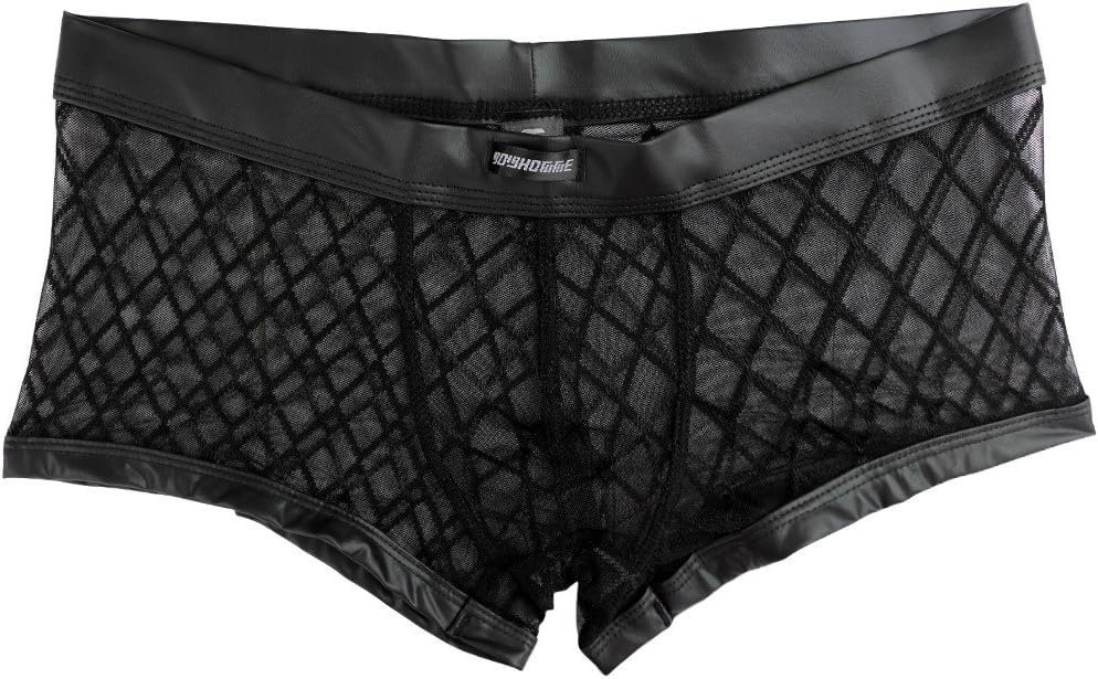 Alvivi Men's Low Rise Fishnet Openwork Mesh Boxer Briefs Breathable Trunks Hot Pants Underwear