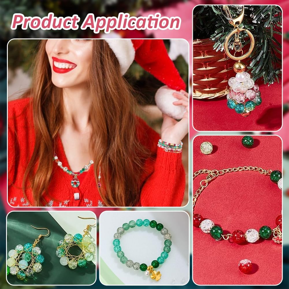PH PandaHall 510pcs 6mm Christmas Glass Beads for Jewelry Making, 6 Colors Red Green Crystal Crackle Beads Round Craft Bead for Bracelets Necklaces Earring Holiday Crafts Xmas Tree Home Decoration - Image 5