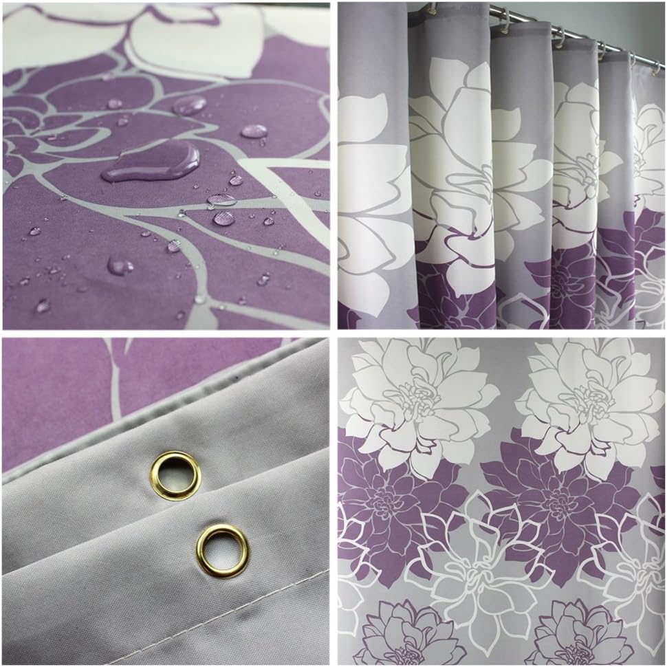 Sfoothome 183cm Wide x 183cm Long Gray Purple Followers Printed Shower Curtain,Waterproof Polyester Shower Curtain Liner,Bath Curtain For Bathroom With Heavy Weighted Hem - Image 4