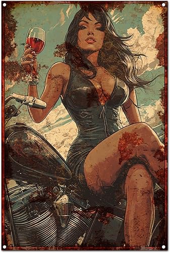 Póster de pared de diseño vintage original, vino de belleza de motocicleta, divertido arte clásico retro, decoración de pared, barra de garaje