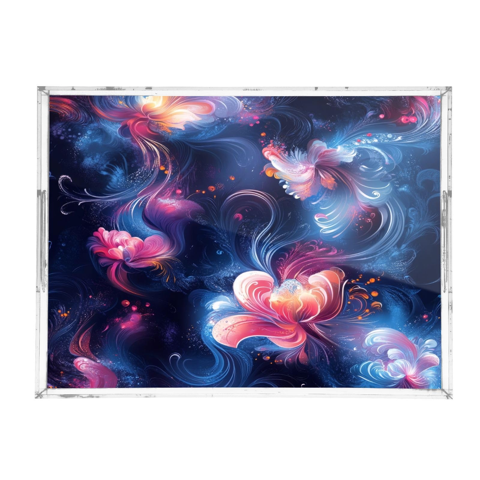 Msyxl Abstract Flowers Serving Tray for Coffee Table, Decorative Acrylic Tray Abstract Flowers Tray with with Handles for Breakfast, Ottoman, Countertop, 12x16 in