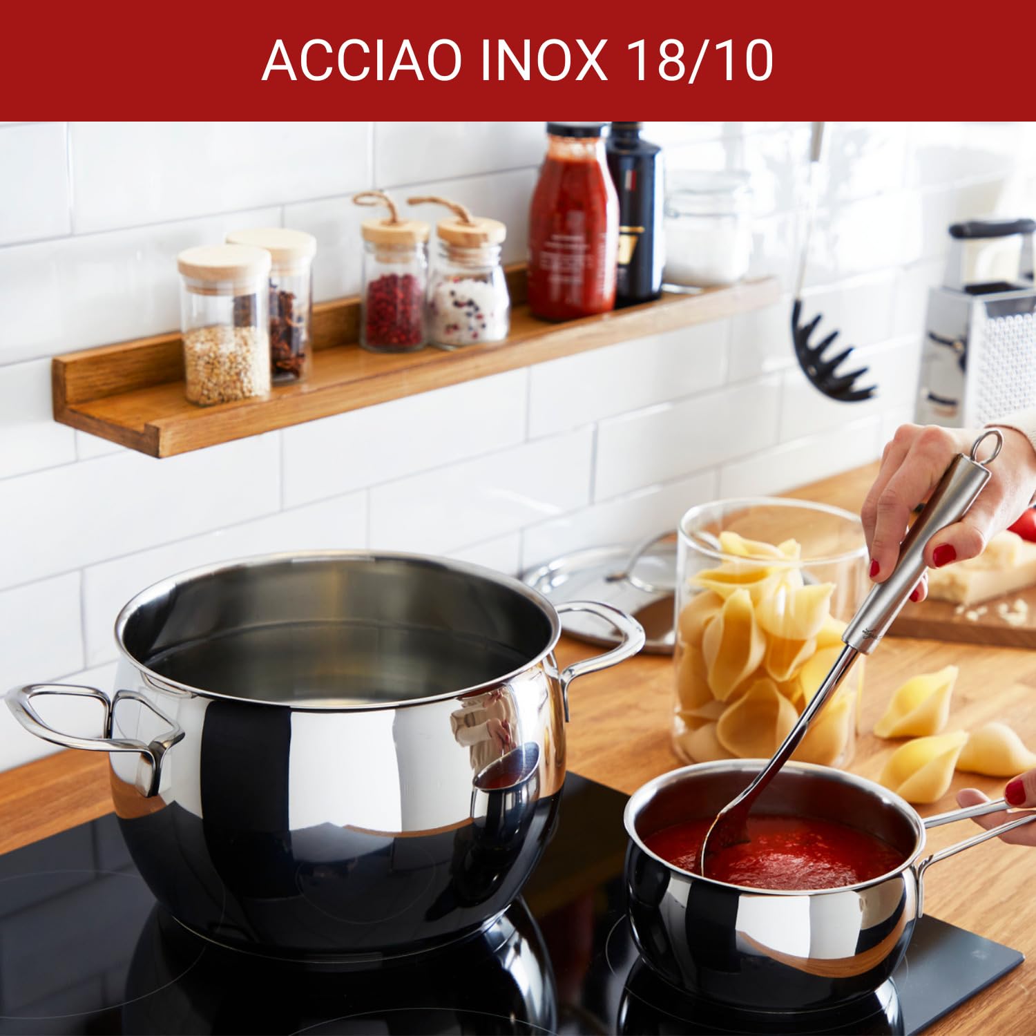 Lagostina Euforia Set di Pentole Induzione, Gas e Forno in Acciaio Inox 18/10, 11 Pezzi, Fondo Lagoseal Plus, Batteria di Pentole con 4 Casseruole, 2 Pentole, Bollilatte, 4 Coperchi