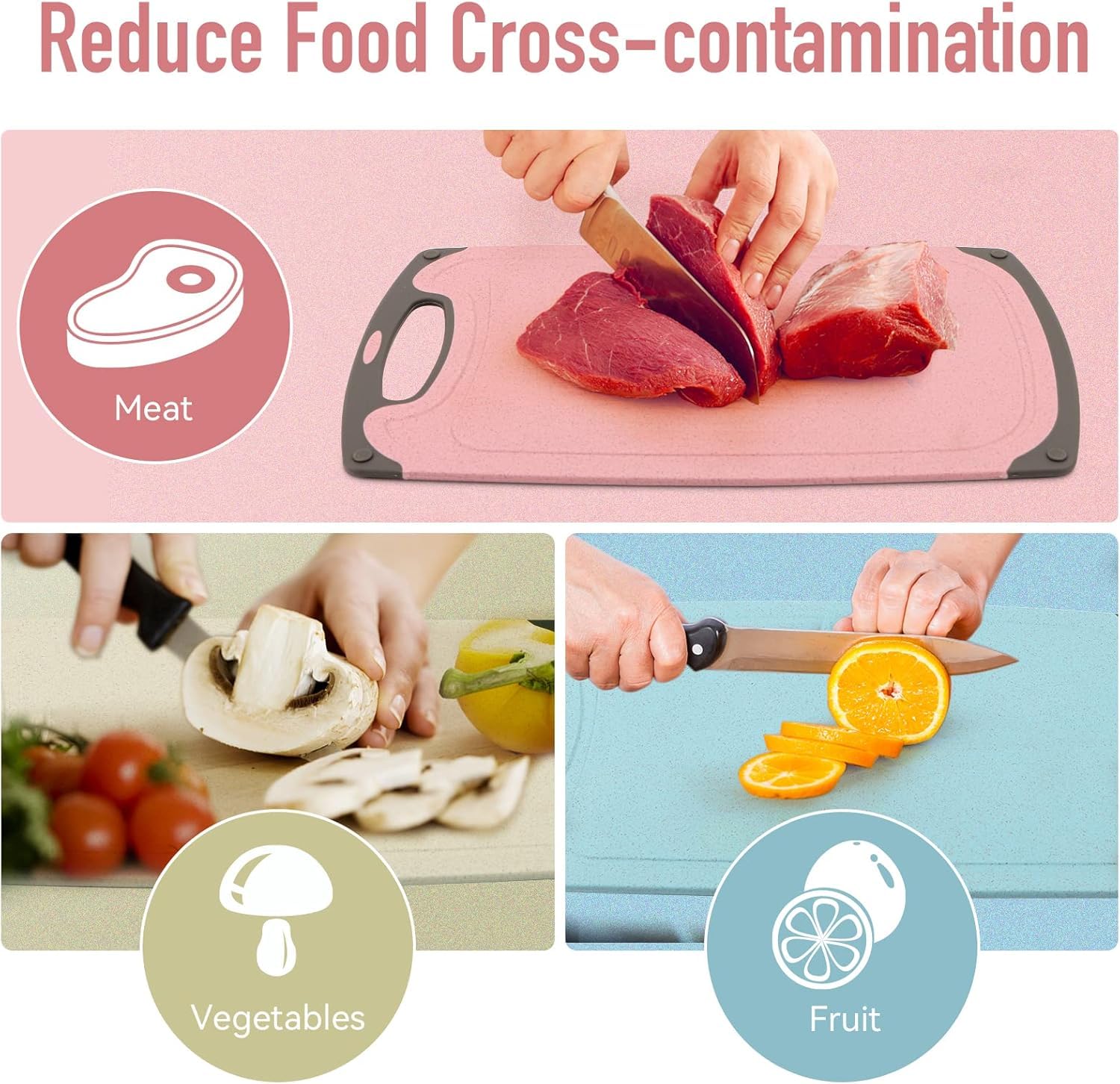 Set Taglieri E Coltelli In Plastica - 3 Taglieri Antiscivolo E 3 Coltelli Da Bistecca, Senza BPA