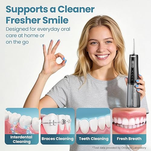 Miniatura 5 de Onlyone Irrigador de agua inalámbrico recargable con presión de agua ajustable para el cuidado bucal diario, irrigador dental eléctrico para uso