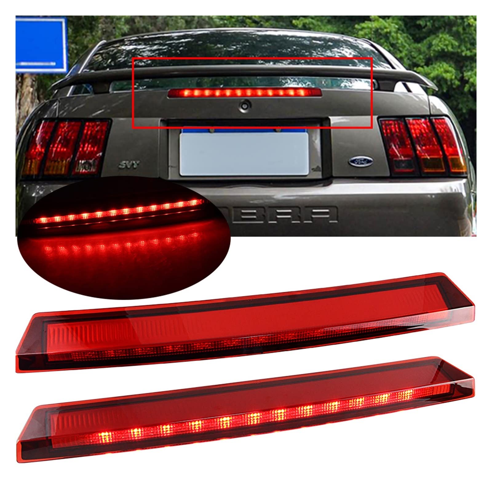 Car Third Tail LIGHT Brake Stop Light Rear Trunk Signal Lamp Assembly Fit For FORD MUSTANG 1999-2004 Car Accessories 1R3Z13A613AB (Color : 1pcs LED Red Lens)
