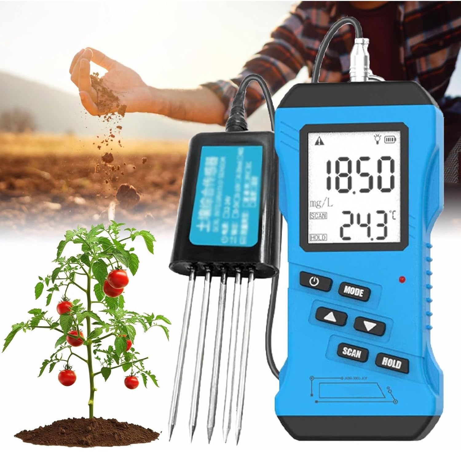 Testeur de sol 7 en 1 pour test rapide N P K PH humidité nutritif conductivité écran LCD pour une mesure précise de la fertilité du sol et de l'humidité dans le jardinage et l'agriculture