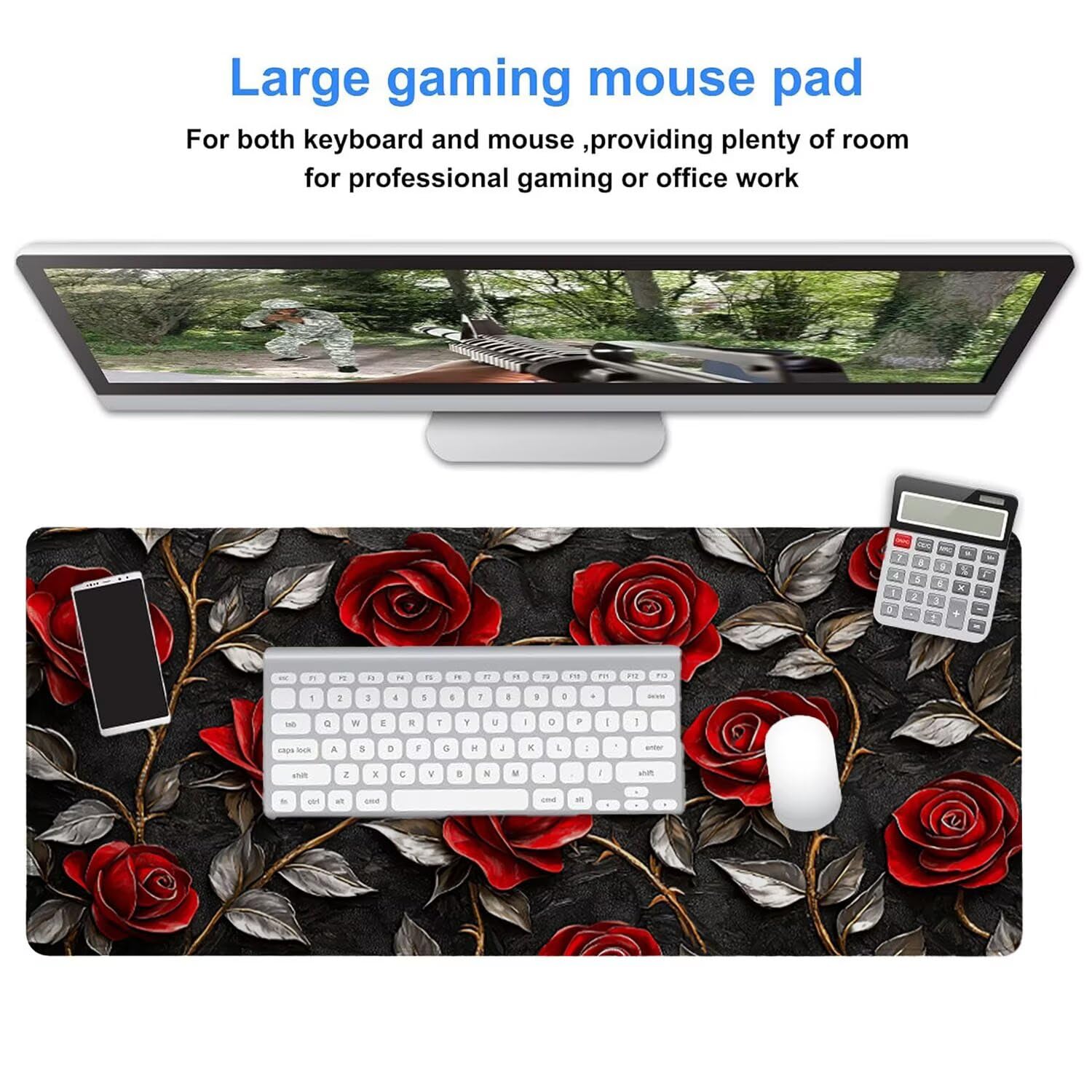 Podkładka pod mysz do gier, 1600 x 800 mm, XXL, duża gamingowa podkładka pod mysz, wodoodporna podkładka pod mysz, długa podkładka na biurko z przeszytymi krawędziami, mata na biurko z gumową podstawą