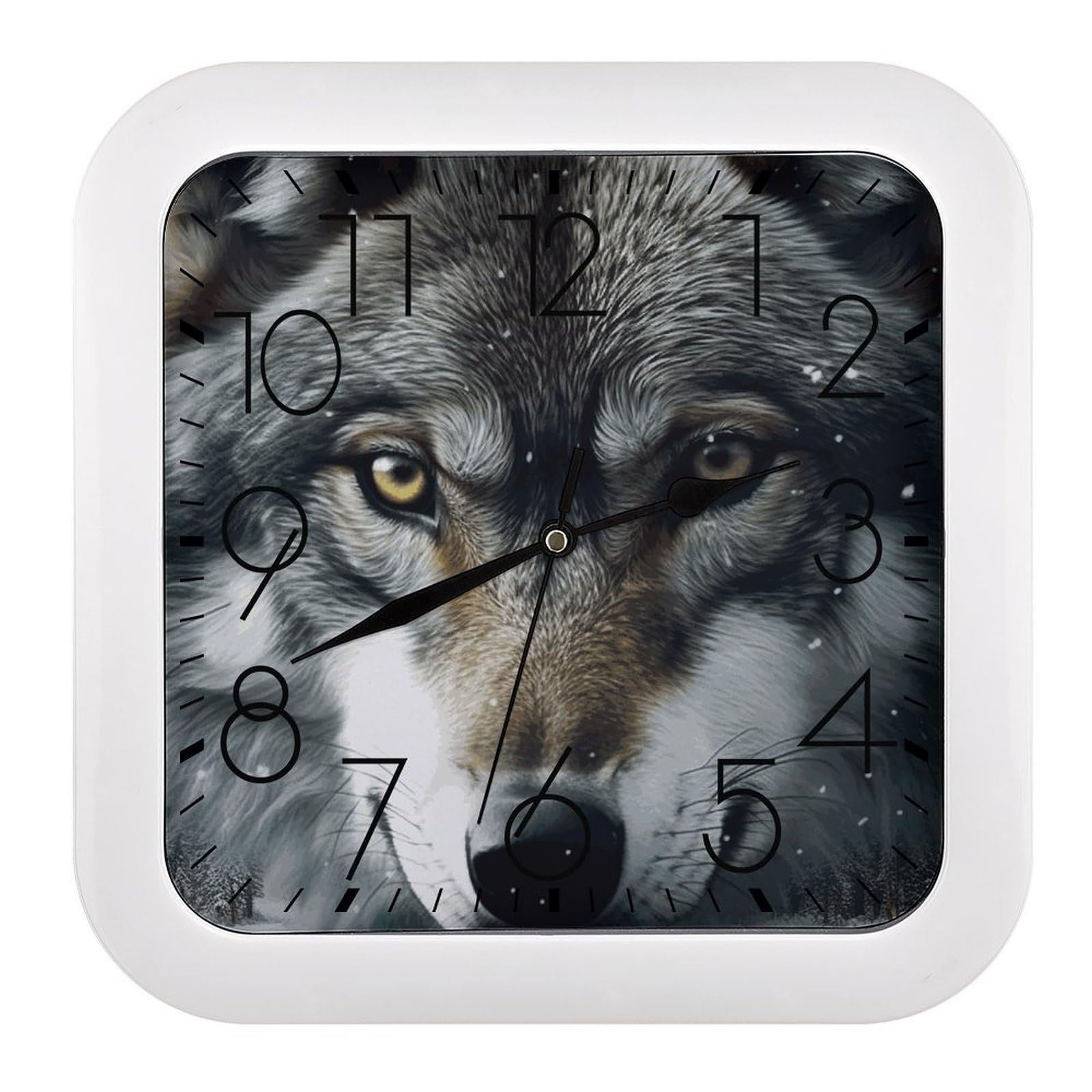NTVOWPZO 10 Inch Wall Clock Forest Wolf Eyes Battery Operated Wall Clocks Silent Non-Ticking Square Wall Clock for Living Room Kitchen Home Office Wall Decorative Clocks