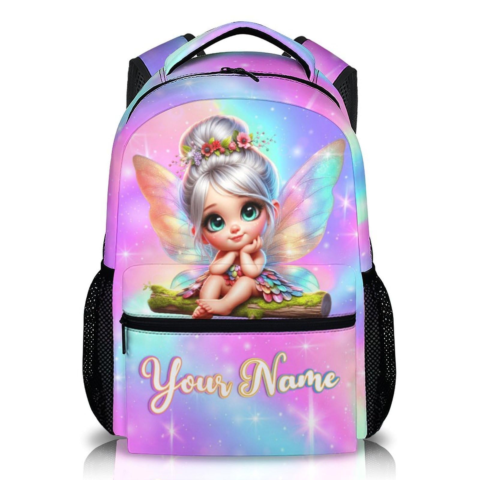 Kids Backpack for Girls School - Custom Fairy Bookbag for Kindergarten Elementary Primary Middle College - 17 Inch Personalized Durable Backpacks
