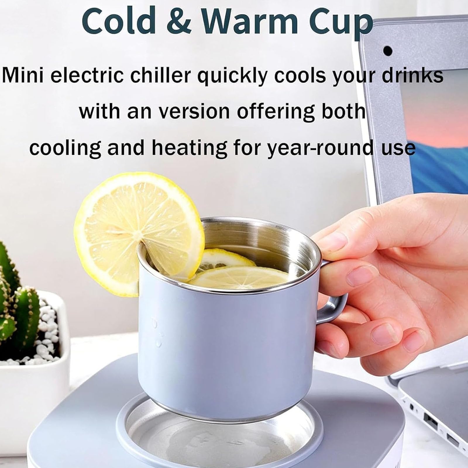 Tazza portatile riscaldante e rinfrescante da 50W,refrigeratore per bevande | Tazza Intelligente Refrigerata, Uso Doppio Caldo / Freddo, Temperatura -15°C - 80°C, Materiale Acciaio Inox 304
