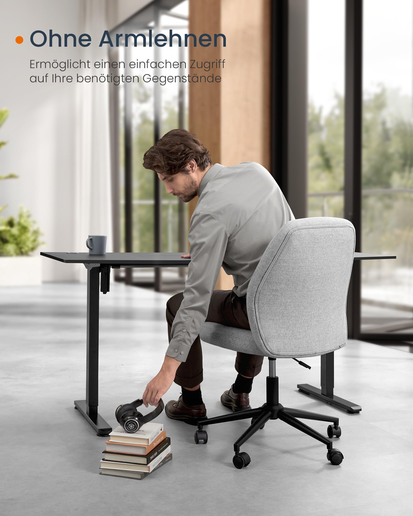SONGMICS Bürostuhl Homeoffice Drehstuhl Mit Armlehnen, Höhenverstellbar 43-53 Cm, Wippbar – Taubengrau, Bis 150 Kg
