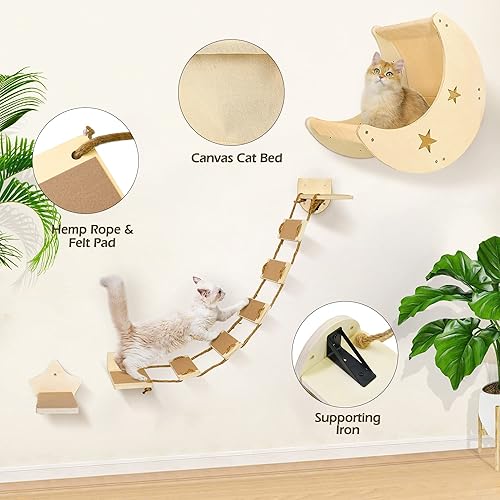 Miniatura 6 de Estantes de pared para gatos, muebles modernos de pared para gatos con 1 escalón y 1 escalón de puente de escalada, estante de escalada para gatos y
